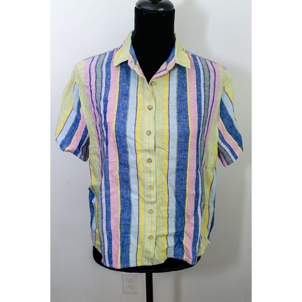 C&C California Womens Striped Button-Up Shirt 100% Linen Size M